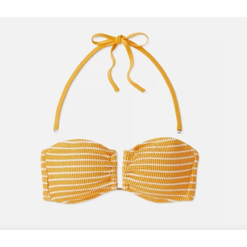 SHADE & SHORE BIKINI TOP FRONT U-WIRE BANDEAU PUCKER HALTER ORANGE STRIPE NWT